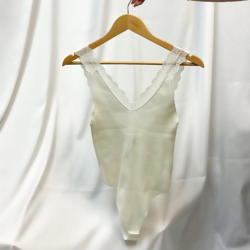 Lace Trimmed Bodysuit - Cream